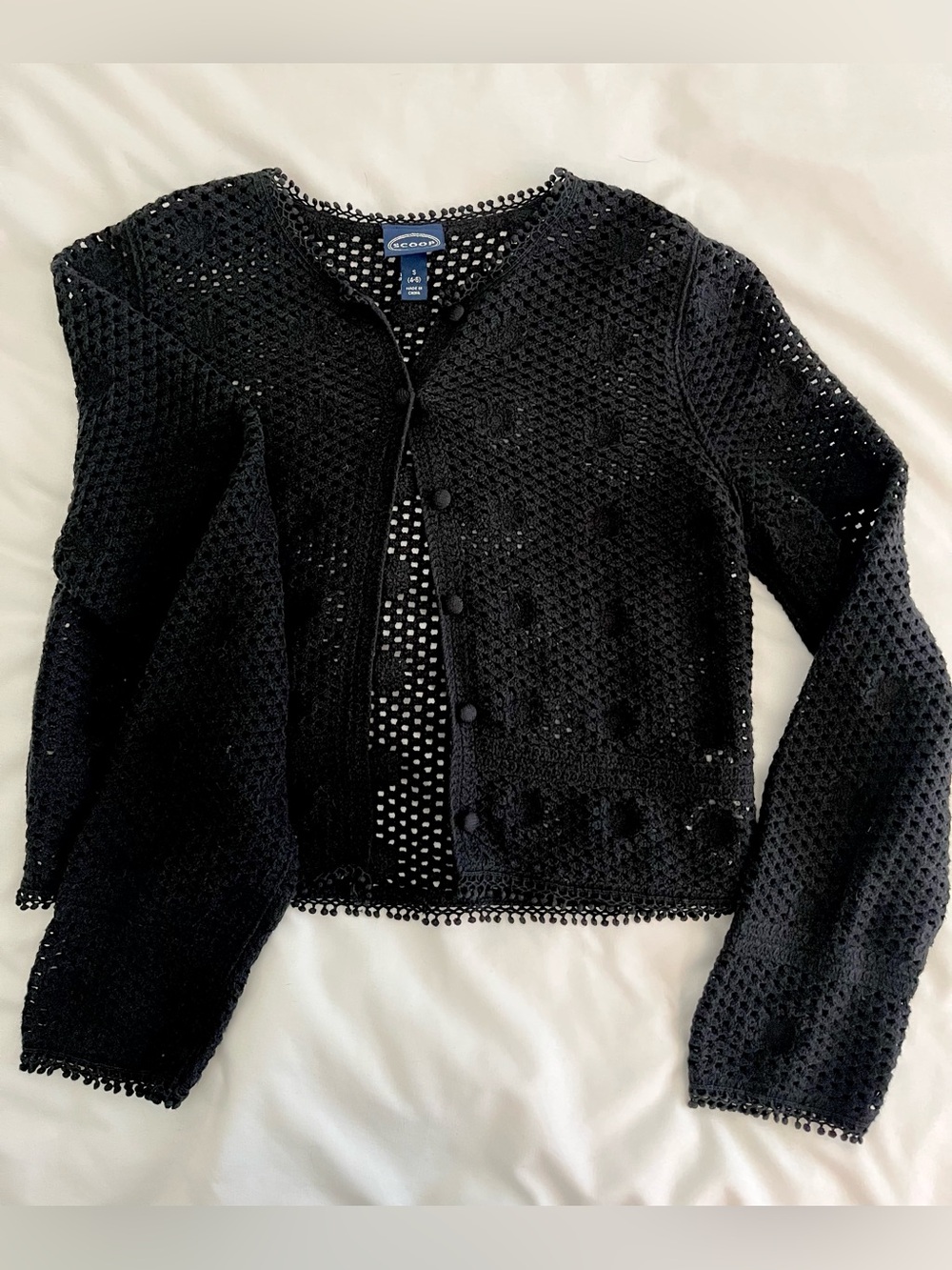 Black Crochet polkadot Button-Front Cardigan by SCOOP